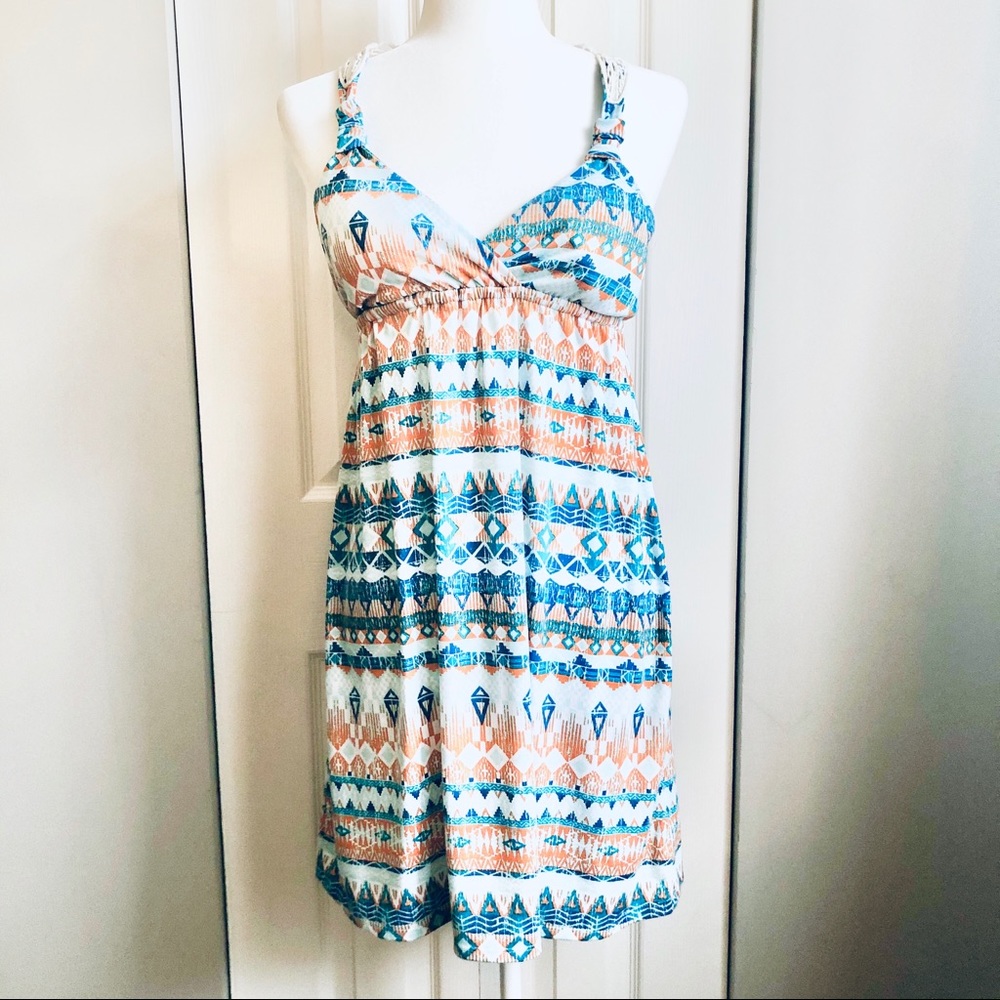 Blue & Orange Print Crochet Dress 💙 Pink Republic